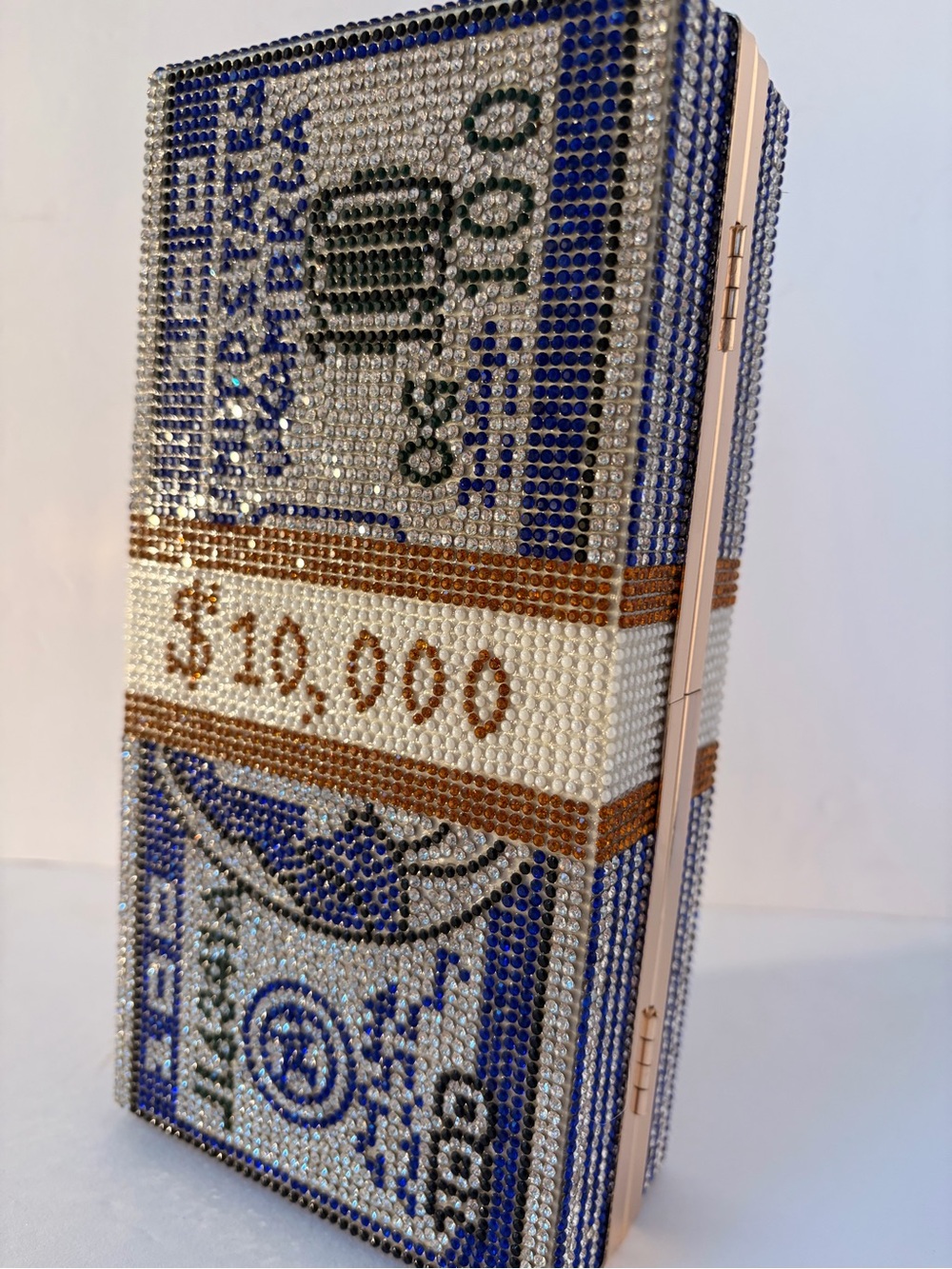 Crystal Money Stack Clutch in Blue, White, Gold